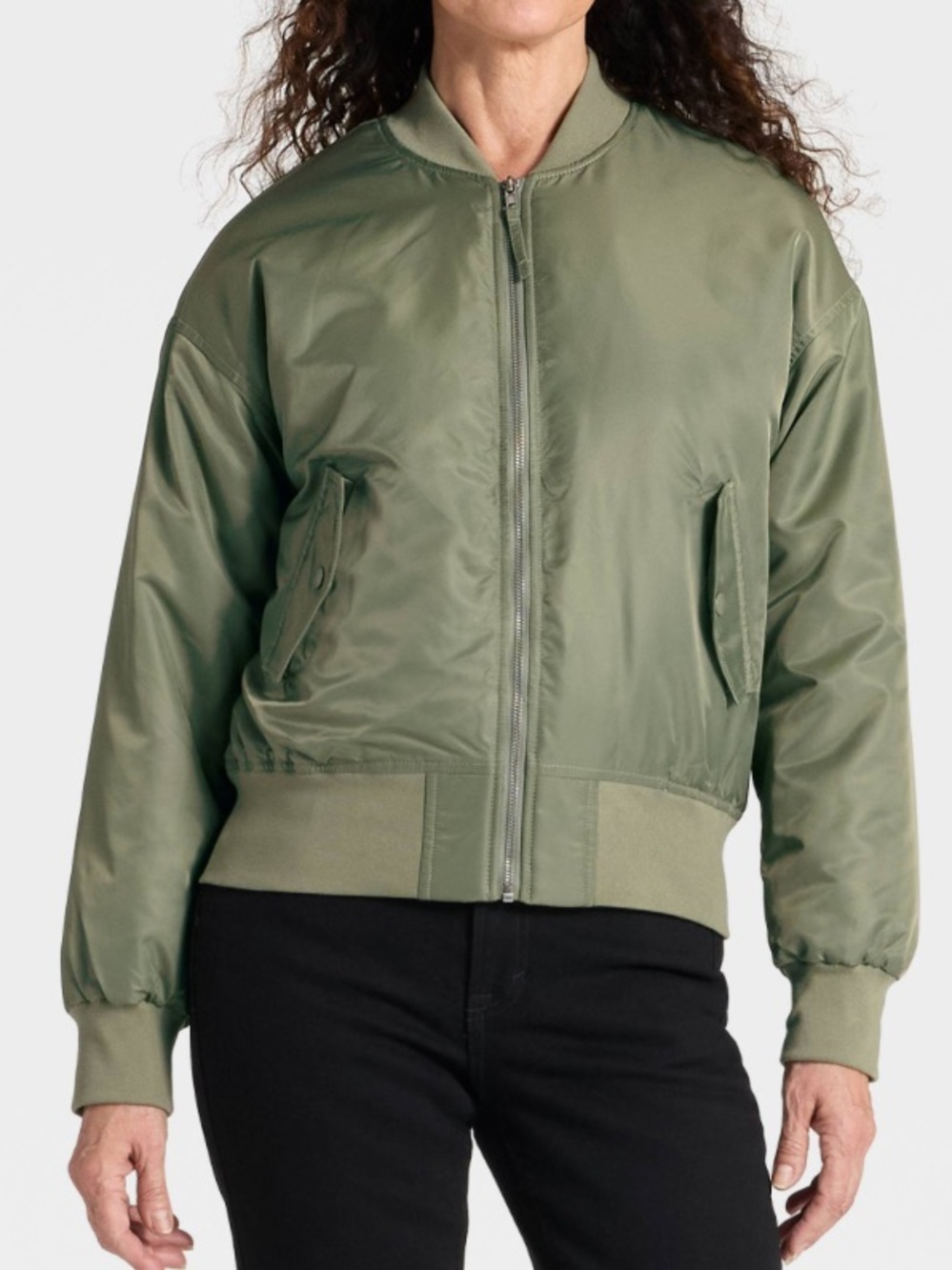 Universal Thread Women Satin Bomber aviator flight jacket Olive Green large NWT
